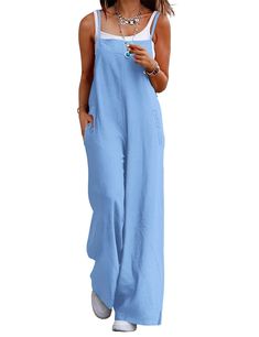 PRICES MAY VARY. Indulge in the comfort and softness of our long bib pants jumpsuit. These summer jumpsuits for women are made of 100% cotton. Soft, comfortable and airy for hot summer and humid days. As a bohemian overalls for women, that can be eye-catching in the crowd,these long bib pants will add a splash of color to your summer wardrobe. Adjustable Spaghetti Straps, Side Split Wide Leg, Loose Waist, Ankle-Length Cropped, Low Crotch, 2 Inserting Pockets on the Front.You can put some small i Bohemian Overalls, Summer Jumpsuits For Women, Wide Leg Overalls, Summer Jumpsuits, Baggy Jumpsuit, Trendy Overalls, Overalls For Women, Pants Jumpsuit, Trendy Jumpsuit