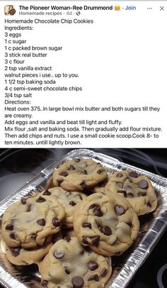 Things To Bake When Bored, Things To Bake, Chocolate Chip Cookies Ingredients, Homemade Chocolate Chip Cookies, Easy Baking Recipes Desserts, Easy Snack Recipes, Tasty Baking, Sweet Snacks Recipes, Delicious Snacks Recipes