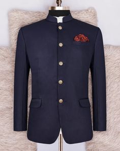 Introducing the stylish and comfortable Lycra Navy Blue Jodhpuri Suit - a perfect blend of traditional elegance and modern fashion. This exquisite ensemble is designed to bring out your regal charm on any special occasion. Crafted with precision and attention to detail, the Lycra Jodhpuri Suit offers a contemporary twist to the classic Indian attire. Key Features: Material: Made from premium quality Lycra fabric, this Jodhpuri Suit ensures a flattering fit while providing utmost comfort. The ble Classic Long Sleeve Traditional Formal Wear, Classic Formal Traditional Wear For Eid, Classic Bandhgala For Workwear And Festive Occasions, Classic Bandhgala For Festive Workwear, Classic Festive Bandhgala For Workwear, Designer Nehru Jacket For Festive Workwear, Classic Unstitched Traditional Wear For Formal Occasions, Classic Bandhgala With Stand Collar For Festive Occasions, Designer Nehru Jacket With Stand Collar For Semi-formal Occasions