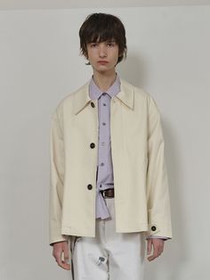 Editor's NotesYOUNGOH’s jacket features semi-oversized fit and twill fabric.- Semi-oversized fit- Long sleeves- Hidden button closure with point button- Front welt pocket- Twill fabricMeasurements(in.)M / L- Shoulder: 21.5in. / 22.0in.- Chest: 23.4in. / 24.4in.- Sleeve: 22.4in. / 22.8in.- Length: 27.6in. / 28.0in.*Model Info(Men): 6’1’’ 132.3lbs Fitting size L*Model Info(Women): 5’9’’ 123.5lbs Fitting Size LComposition & Care- 100% Cotton- Dry clean onlyDesigner- by YOUNGOH Beige Gabardine Outerwear With Button Cuffs, Oversized Modern Collared Outerwear, Modern Oversized Collared Outerwear, Relaxed Fit Single-breasted Workwear Outerwear, Classic Oversized Single-breasted Utility Jacket, Single-breasted Relaxed Fit Outerwear For Work, Oversized Outerwear With Lapel Collar And Buttons, Oversized Utility Jacket With Buttoned Pockets And Lapel Collar, Oversized Outerwear With Buttons And Lapel Collar