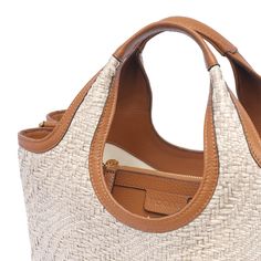 100% Rafia, 100% Calf Leather | Hogan Women's H-bag Small in Beige | SS24 Designer Top Handle Shoulder Bag For Errands, Luxury Tote Box Bag For Errands, Luxury Shopping Bag With Handles, Designer Bags With Detachable Handle For Everyday, Designer Tan Satchel Bag, Designer Everyday Bag With Detachable Handle, Designer Shoulder Bag With Removable Pouch For Errands, Designer Shoulder Bag For Errands With Top Handle, Designer Satchel Shoulder Bag For Errands