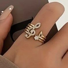 Gold & Rinestone Musical Note Ring 100% Adjustable Sheet Music Jewelry New Wedding Ring Enhancers, Music Note Ring, Ladies Silver Rings, Music Wedding, 2 Carat Engagement Ring, Radiant Cut Engagement Rings, Engagement Rings Princess, Musical Jewelry, Amethyst And Diamond Ring