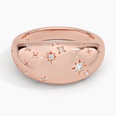 Aries Zodiac Constellation Diamond Dome Ring - 14K Rose Gold. Brightly shimmering diamonds form the shape of the Aries constellation across this eye-catching domed design. A statement style all on its own and easily stacked, this Zodiac design is full of endless star power (1/15 total carat weight). Rose Gold Dome Ring For Formal Occasions, Rose Gold Dome Ring For Anniversary, Sparkling Rose Gold Fine Jewelry Rings, Luxury Rose Gold Dome Ring For Anniversary, Elegant Rose Gold Dome Ring With Diamond, Rose Gold Celestial Diamond Ring As Gift, Celestial Style Rose Gold Round Rings, Elegant Rose Gold Diamond Dome Ring, Celestial Rose Gold Diamond Ring As Gift