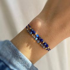 Lapis Lazuli Gold Filled Silk Bracelet. Delicate Cord Bracelet. Gemstone Beaded Bracelet. September Birthstone. Gift for Her. - Etsy Indonesia Bracelet Thread, Thread Bracelet, Silk Bracelet, Lapis Lazuli Bracelet, Lapis Lazuli Beads, Thread Bracelets, Labradorite Bracelet, Bracelet Crystal, Labradorite Beads