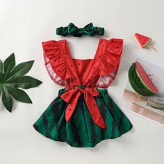 Dress your little one in the refreshing and adorable style of our Watermelon Ruffle Sleeve Baby Jumpsuit. This charming jumpsuit is perfect for the sunny days of spring and summer, adding a delightful touch to your baby's wardrobe. The jumpsuit features a vibrant watermelon print, capturing the essence of summer fun and adding a pop of color to your baby's outfit. The ruffled sleeves add a playful and feminine touch, creating a cute and fashionable look. Designed with convenience in mind, the ju Adorable Style, Watermelon Print, Newborn Romper, Baby Jumpsuit, Cute Rompers, Matching Headband, Jumpsuit With Sleeves, Sleeveless Rompers