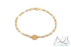 Gorgeous circle charm on paper clip bracelet crafted in solid 14 karat yellow gold. Bracelet measures 7'' inches total length. Paper Clip Bracelet, Paperclip Bracelet, Id Bracelets, Miraculous Medal, Yellow Gold Bracelet, Anklet Bracelet, Macrame Bracelets, Evil Eye Bracelet, Bracelet Crafts