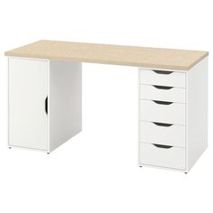 a white desk with four drawers and two doors