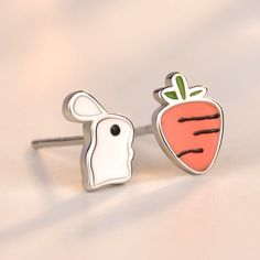 LOVCIA Adorable Asymmetric Rabbit and Carrot 925 Sterling Silver Stud Earrings for Women Carrot Earrings, Rabbit And Carrot, Black Friday Jewelry, Mens Stainless Steel Rings, Jewelry Organizer Storage, Bunny Earrings, Sterling Silver Stud Earrings, Gold Plated Bracelets, Stud Earrings For Women