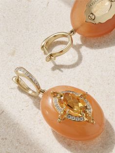 BOGHOSSIAN Reveal 18-karat gold multi-stone earrings | NET-A-PORTER Diamond Huggie Earrings, Orange Earrings, Citrine Necklace, Diamond Hoop Earrings, Shoe Print, Floral Motifs, Multi Stone, Everyday Jewelry, Beauty Accessories