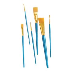 three brushes with blue handles and yellow tips