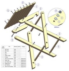 the diagram shows how to make a folding chair with wheels and pegs on it