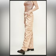 Nwt Name Satin Effect Cargo Pants Fabric 100% Polyester High-Waisted Pants With Belt Loops. Side Pockets, Back Welt Pockets, And Leg Flap Patch Pockets. Front Zip, Metal Hooks, And Interior Button Closure. Fitted High-waisted Pants With Cargo Pockets, Chic Fitted Pants With Cargo Pockets, Fitted High-waisted Wide Leg Pants With Cargo Pockets, Chic Fitted Full Length Cargo Pants, Fitted High-waisted Parachute Pants With Belt Loops, Fitted Wide Leg Trousers With Cargo Pockets, Chic Fitted Bottoms With Cargo Pockets, Fitted High-waisted Parachute Pants, Trendy Fitted High-waisted Parachute Pants