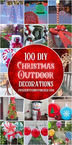 a collage of christmas decorations with the words, 100 diy christmas outdoor decorations