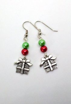 Christmas Package Beaded Earrings, Present Charms, Dangle Earrings, Christmas Earrings, Gift Charms, Sassy Earrings, Christmas Jewelry Christmas Gift Drop Earrings, Adjustable Earrings For Christmas Gift, Holiday Jewelry With Matching Earrings, Adjustable Earrings As A Christmas Gift, Christmas Jewelry Gift With Matching Earrings, Christmas Jewelry Gift Set With Matching Earrings, Holiday Dangle Earrings With Ear Wire, Holiday Dangle Jewelry With Matching Earrings, Christmas Jewelry Set As Gift With Matching Earrings