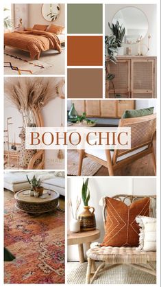 a collage of photos with the words boho chic