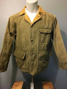 Vtg 50s 60s Tin Cotton Canvas Hunting Jacket Mens XL Khaki Green Work Wear Coat | eBay Retro Outerwear With Patch Pockets For Outdoor, Vintage Khaki Cotton Blazer, Vintage Khaki Outerwear With Patch Pockets, Vintage Khaki Outerwear With Welt Pockets, Vintage Winter Utility Jacket With Lapel Collar, Vintage Utility Jacket With Lapel Collar For Winter, Retro Khaki Outerwear With Button Closure, Vintage Long Sleeve Sport Coat For Outdoor, Vintage Outerwear With Lapel Collar