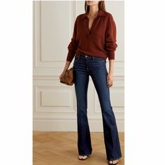 Frame Le High Flare Jeans. Nwt. Size 25. Color- Sutherland. Retail- $238 Waist (Laying Flat Across)- 12.5” Hips- 15” Inseem- 35” Rise- 9.5” Backrise- 13” Leg Opening (One Side)- 10.5” Affluent Style Women Casual, Hi Rise Jeans Outfits, Fancy Jeans Outfit Winter, Bootcut Jeans Outfit Work, Mom Jeans Shoes How To Wear, Skyscraper Jeans Outfit, Outfit 40 Years Old Woman Chic, Autumn Jeans Outfits, High Rise Flare Jeans Outfits