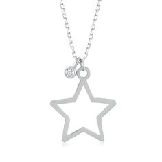 Star Necklace - Gelin Diamond Star-shaped Single Diamond Jewelry For Gifts, Star-shaped Single Diamond Jewelry Gift, Diamond Star Charm Pendant Necklace, Fine Jewelry Diamond White Star, Formal Star-shaped Jewelry With Diamond Accents, Fine Jewelry In Diamond White Star Shape, Celestial Silver Diamond Necklace Gift, Celestial Style Silver Diamond Necklace Gift, White Gold Star Charm Round Pendant