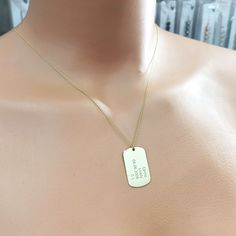 Custom Army Tag Necklace, Military Tag Necklace, Engraved Soldier Tag Necklace, Dog Tag Necklace, Military ID Necklace, Gifts For Her 🔎 Material: in 925 sterling silver and 14k solid gold ⛓️📏 Chain length: 17.7 inches (45cm), 19.6 inches (50cm), 21,6 inches (55cm) ⛓️ Chain Style: Cable 🎨 Color: rose, silver, gold 🔖 You can choose your preferences from the options ✈️ Ships in 48 hours 🎁 We send it in a wonderful presentation in a wood gift box, certificate, wiping cloth, cute carrying case. Army Tags Necklace, Gold Hand Stamped Dog Tag Jewelry, Hand Stamped Gold Dog Tag Jewelry, Gold Stamped Dog Tag Necklace, Etched Dog Tag Necklace For Gift, Gold Dog Tag Necklace Hand Stamped, Gold Hand-stamped Dog Tag Necklace, Gold Hand Stamped Dog Tag Necklace, Gold Laser Engraved Dog Tag Jewelry