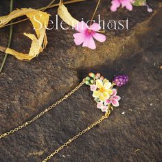 Sweet Grape Flower Necklace Charming Gold Flower Necklace, Dainty Flower-shaped Enamel Jewelry, Enamel Necklaces With Flower Charm And Pendant, Enamel Flower Pendant Necklace With Charm, Enamel Flower Pendant Necklace With Flower Charm, Whimsical Gold Jewelry With Flower Charm, Flower Charm Enamel Necklace, Enamel Flower Charm Necklace, Enamel Flower Charm Pendant Necklace