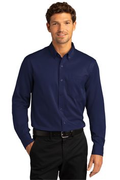 Port Authority ® Long Sleeve SuperPro ™ React ™ Twill Shirt - TRUE NAVY - L | Port Authority Long Sleeve SuperPro React Twill Shirt in True Navy Blue Size Large | Cotton/Polyester Blend Lab Coats, Port Authority, Twill Shirt, Wedding Things, Coat Pant, Work Shirts, Mens Coats, Dress Shirt, Mens Long Sleeve