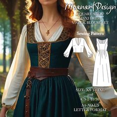 Medieval maxi dress pattern perfect for beginners Buy old and new models in our store at the best price! 👉https://www.etsy.com/shop/MoanartDesign?ref=seller-platform-mcnav Special offer: ♥ Free dress pattern is sent with every order placed today. ♥  The amount of fabric required for the model is 3 meters.  You will need  hidden zipper for the middle back. Our model is suitable for all woven fabrics.  There is a seam allowance in our pattern. **US Sizes: 2, 4, 6, 8, 10, 12, 14, 16, 18, 20, 22, 2 Medieval Overdress Pattern, Medieval Patterns Clothing, Robe Sewing Pattern Free, Medieval Dress Patterns, Armstreet Dress, Medieval Dress Pattern Free, Medieval Dress Sewing Pattern, Viking Dress Pattern, Mediaeval Dress