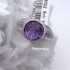 Brand New Sterling Silver Band Ring With Amethyst Gemstone Center And Diamonique Accents 3.10 Total Carats Of A Domed Bezel-Set, Checkerboard-Cut Genuine Amethyst Gemstone Channel-Set Baguettes And Bead-Set Diamonique Simulated Diamonds Total 0.75 Total Carats High Polished, Rhodium-Plated 925 Sterling Silver, With Twisted Rope And Berge-Textured Details Size 6 Measures 3/8” X 3/4” Msrp Of $400 Will Come Gift Boxed Next Day Shipping Judith Ripka, Sterling Silver Rings Bands, Bead Set, Silver Band Ring, Channel Set, Sterling Silver Bands, Amethyst Gemstone, Bezel Setting, Silver Band