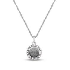 Whether its for a birthday, anniversary or just because, this unique pendant necklace is a stellar gift choice. It showcases an authentic meteorite stone in a prong setting surrounded by a halo of 22gemstones of your choice.Crafted in 14k gold with a matching chain.DETAILS OF THE PENDANT Chain: .5 mm 14k Gold Rope Chain7 mm Gibeon MeteoriteStones: Genuine Birthstones (see below) Shape/Size: Round 1.25 mm Setting: ProngJanuary - Garnet February - Amethyst March - Aquamarine April - Diamond May - Silver Birthstone Pendant Necklace With Bezel Setting, Silver Pendant Birthstone Necklace With Bezel Setting, White Gold Pendant Necklace For Memorials, White Gold Pendant Necklace For Memorial, Coin Pendant Necklace For Keepsake, Memorial Jewelry With Round Gemstone Pendant, Silver Gemstone Necklaces For Keepsake, Memorial Necklace With Round Coin Pendant, Sterling Silver Coin Pendant Necklace For Memorial