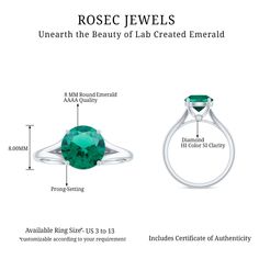 Product Details This Promise Ring is an exclusive piece set with Round Shape Lab Created Emerald as solitaire and Diamond as hidden stone in bezel setting. This Solitaire Ring is crafted in split shank band made in Solid Gold. Product Information SKU SHP-RINGS112033128 Width 4.5 mm Height 8 mm Weight 2.40 gm (Approximate) LAB CREATED EMERALD INFORMATION No.of Stones 1 Pieces Total Weight 2.18 Carat (Approximate) Dimension(approx) Round-8X8 mm-1 Pcs Color Green Cut Brilliant Shape Round Setting Type Prong-Setting Quality Grade AAAA DIAMOND INFORMATION No.of Stones 2 Pieces Total Weight 0.05 Carat (Approximate) Dimension(approx) Round-1.50X1.50 mm-2 Pcs Color HI Cut Brilliant Shape Round Setting Type Prong-Setting Quality Grade SI View More Product Parent Collection Handle engagement-ring Bezel Set Diamond Ring, Lab Created Emerald, Bezel Set Diamond, 18k Yellow Gold Ring, Split Shank, Ring Sizer, Promise Ring, Bezel Setting, Yellow Gold Rings