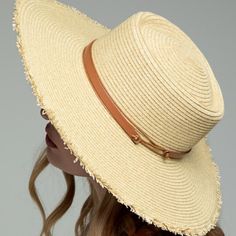 Beautiful Wide Brim With Frayed Fringe Edge Featuring A Leather Trim With Inner Adjustable Band Sun Hat *100% Straw *Approx. Circumference: 24" Crown Height: 4" Brim: 4.50" *Adjustable Band *Imported Adjustable Coastal Style Panama Hat For Spring, Adjustable Fedora Panama Hat For Vacation, Summer Brimmed Panama Hat For Vacation, Summer Style Brimmed Panama Hat For Vacation, Adjustable Summer Panama Hat For Beach Season, Adjustable Summer Panama Hat For Vacation, Casual Flat Brim Sun Hat For Beach Season, Lightweight Beachy Hat For Day Out, Coastal Style Panama Hat For Spring Travel