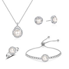 PRICES MAY VARY. 【Bridesmaid Jewelry Set Design】A round and flawless white freshwater pearl is elegantly surrounded by shining cubic zirconia, as if embraced by infinite love,which means that the relationship between the bride and the bridesmaid is pure and forever. This bridesmaid jewelry set is an ideal gift for your sister on your wedding day and let her know how important she is for you. 【High Quality Material】Classic style bridesmaid jewelry set features a cubic zirconia teardrop-shaped fra Cubic Zirconia Jewelry Sets For Wedding And Mother's Day, Cubic Zirconia Jewelry Sets For Wedding On Mother's Day, Elegant Alloy Jewelry Sets For Gifts, Mother's Day Formal Cubic Zirconia Jewelry Sets, Formal Crystal Jewelry For Mother's Day, White Alloy Jewelry Sets For Gifts, Elegant Crystal Jewelry For Mother's Day, Elegant Alloy Jewelry Sets For Wedding, Elegant Adjustable Bridal Sets For Formal Occasions