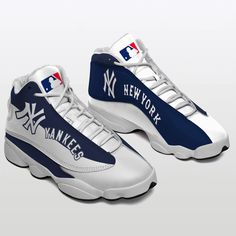 New York Yankees Logo In White Air Jordan 13 Printing Shoes Sneaker Lightweight construction with breathable mesh fabric provides a comfortable and flawless fit. New York Yankees Logo, Yankees Logo, Jordan White, Air Air, Ny Yankees, Jordan 13, Trendy Sneakers, New York Jets, Designer Sneakers