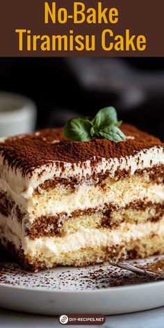 a close up of a cake on a plate with the words no - bake triansu cake