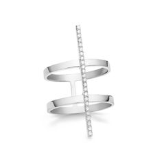 Nico Ring | White Diamonds – Selin Kent Modern Double Band White Gold Rings, Double Band Diamond Ring With Accents, Modern Diamond Double Band Ring, Modern Diamond Ring With Single Cut Open Band, Modern Double Band Diamond Ring, Modern Diamond Ring With Pave Setting, Selin Kent, Wearable Architecture, Diamond Bar