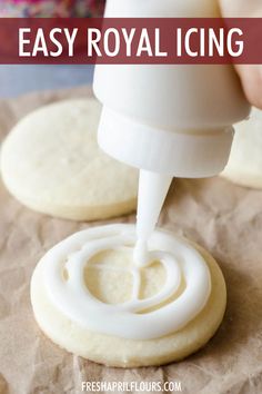 an image of homemade royal icing being poured on top of sugary shortbreads