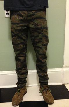 Men's Custom Slim Tapered Authentic Tiger Camo BDU by BYEGUYS, $59.00 Military Camouflage Hunting Pants, Military Style Camouflage Pants For Hunting, Fitted Camouflage Military Pants, Fitted Camouflage Cargo Pants, Fitted Camouflage Bottoms With Cargo Pockets, Fitted Military Style Bottoms, Fitted Camouflage Pants With Cargo Pockets, Fitted Camouflage Cargo Pants With Straight Leg, Fitted Camouflage Cargo Trousers