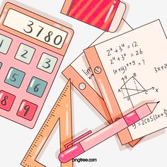 a calculator, ruler, and pencil on top of some paper with numbers