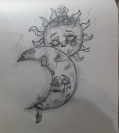 a drawing of a sun and moon with faces