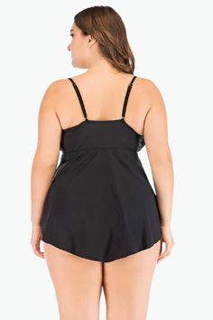 The Black Ruched Two Piece Tankini Plus Size Swimsuit is all you need to get through summer in style! Our plus size swimwear from Curvy Waves offer comfort and style combining with sexy prints and curve-hugging fit. With bold patterns that shout "summer's here" and sizes that go up to a 6XL, there's nowhere else to go bikini shopping for! Instantly lengthen the look of your legs with the high-cut hemline! Our tankinis are designed to make sure they fit you right. And by right, we mean no tummy r Black Swim Dress With Built-in Bra For Pool, Vacation Swim Dress With Built-in Underwire Bra, Black Swim Dress With Built-in Bra For Beach Season, Black Tankini With Built-in Bra For Vacation, Black Beachwear Swim Dress For Pool, Summer Swimming Swim Dress With Underwire, Summer Underwire Swim Dress, Underwire Ruched Tankini For Swimming, Summer Swimming Underwire Swim Dress