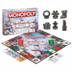 the monopoly christmas card game is on display