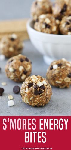 no bake energy bites with chocolate chips and oatmeal on the side