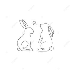 two rabbits sitting next to each other with hearts on their ears, one is facing the other