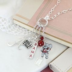 Alabama Cluster Necklace – Seasons Jewelry - Retail Alabama Logo, Alabama Crimson Tide Logo, Snowman Dress, Alabama Roll Tide, Clear Beads, Sweet Home Alabama, Cluster Necklace, Rose Jewelry, Roll Tide