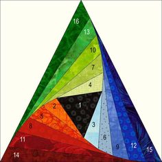 a quilted triangle with numbers on each side and the top half in different colors