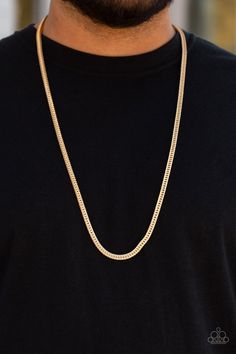 Paparazzi Killer Crossover Gold Men's Long Necklace Gold-plated Single Strand Chain Necklace, Gold Flat Chain Necklace Mens, Long Gold-tone Brass Chain Necklace, Gold-tone Polished Finish Gold-plated Chain Necklace, Luxury Gold-plated Curb Chain Necklace, Hammered Gold Ring, Rose Gold Frame, Bling Necklace, Gold Flats