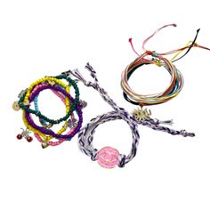 Bright and Joyful, Cheerful Arm Candy Bracelet Set - Weather resistant bracelet mix - Manually knotted - Weightless and soundless - Fits most, small to large wrists Included: - Elastic Seed Beads Colorful Bracelets - Set of 5 - Wire adjustable bracelets or Hilitos Colored & Neon Mix, set of 3 or 5 depending on model - Sets varies upon selection, some includes randomly selected charms, focus piece and manually sewed words Arm Candy Bracelets, Candy Bracelet, Bracelets Set, Pink Eyes, Charm Set, Colorful Bracelets, Online Jewelry Store, Arm Candy, Adjustable Bracelet