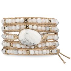 PRICES MAY VARY. SILKY WHITE MARBLE - G2F DESIGN Marble Mix Five Warp Bracelet is a five-layer wrap bracelet crafted handmade product with a combination of marble stones, crystals and gold beads on the beige wax cord. This wrap bracelet is made with genuine stones to dress up any desired look making you ready to shine with an effortless multistrand layered look perfect for your everyday lifestyle. We truly bring you a new experience which aesthetic fashion meets practicality matched with a varie