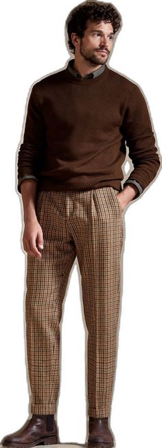 Tailored Brown Pants For Winter, Tailored Tweed Pants For Fall, Formal Tweed Pants For Fall, Fitted Tweed Pants For Fall, Tailored Tweed Fall Bottoms, Tailored Tweed Bottoms For Fall, Tweed Bottoms For Workwear In Fall, Fall Fitted Tweed Pants, Fall Tweed Bottoms For Work