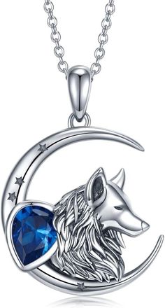 925 Sterling Silver Wolf Moon Necklace Pendant Jewelry Gift for Women   DESIGN CONCEPT-- The wolf symbolizes unity, affection, perseverance, tenacity, protection and courage. The wolf and moon star necklace are very gorgeous, and your high fashion taste will get many compliments! HIGH QUALITY MATERIAL -- Metal:92.5% Sterling Silver,Which Makes it Not Easy to Break,Tarnish or Tangle.Stamped "S925" , authenticity and quality approved. Nickel-free,Lead-free,Cadmium-free,Hypoallergenic,Safe for a wo Christian Drawings, Moon Star Necklace, Wolf Pendant Necklace, Crescent Moon Jewelry, Wolf Pendant, Wolf Stuff, Wolf Ring, Dating Gifts, Wolves Pendants