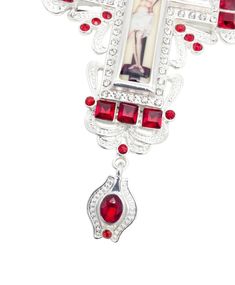 Silver Crystallized Red Zircons Clergy Crucifix Pendant Pectoral Cross with red crystallized glass elements and Jesus Christ Illustration on silver Crucifix covered in small clear crystals. Beautiful 18k gold plated Cross with a long 21" chain necklace hangs for the perfect wearing length. Clergy Cross pendant length (H X W) : 15 cm x 7.5 cm / 5.9" x 3" , Chain Length : 52 cm / 21". Packed in a beautiful gift box with a velvet base to provide extra protection. Christian Priest Bishop Cross Can b Jesus Christ Illustration, Pectoral Cross, Crystals Beautiful, Clear Crystals, Beautiful Gift Boxes, Clear Crystal, Cross Pendant, Jesus Christ, 18k Gold